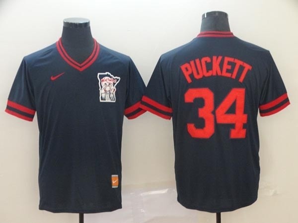 MLB Minnesota Twins #34 Kirby Puckett Navy Nike Throwback Jersey