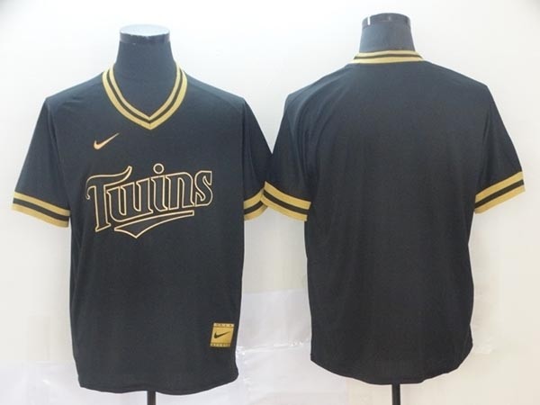 MLB Minnesota Twins Blank Black Gold Nike Cooperstown Collection Jersey