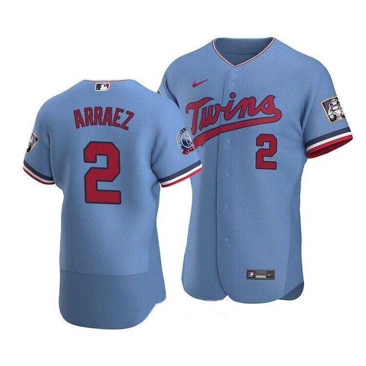 Men's Minnesota Twins #2 Luis Arraez Nike Light Blue Alternate 2020 60th Season Authentic Team MLB Jersey