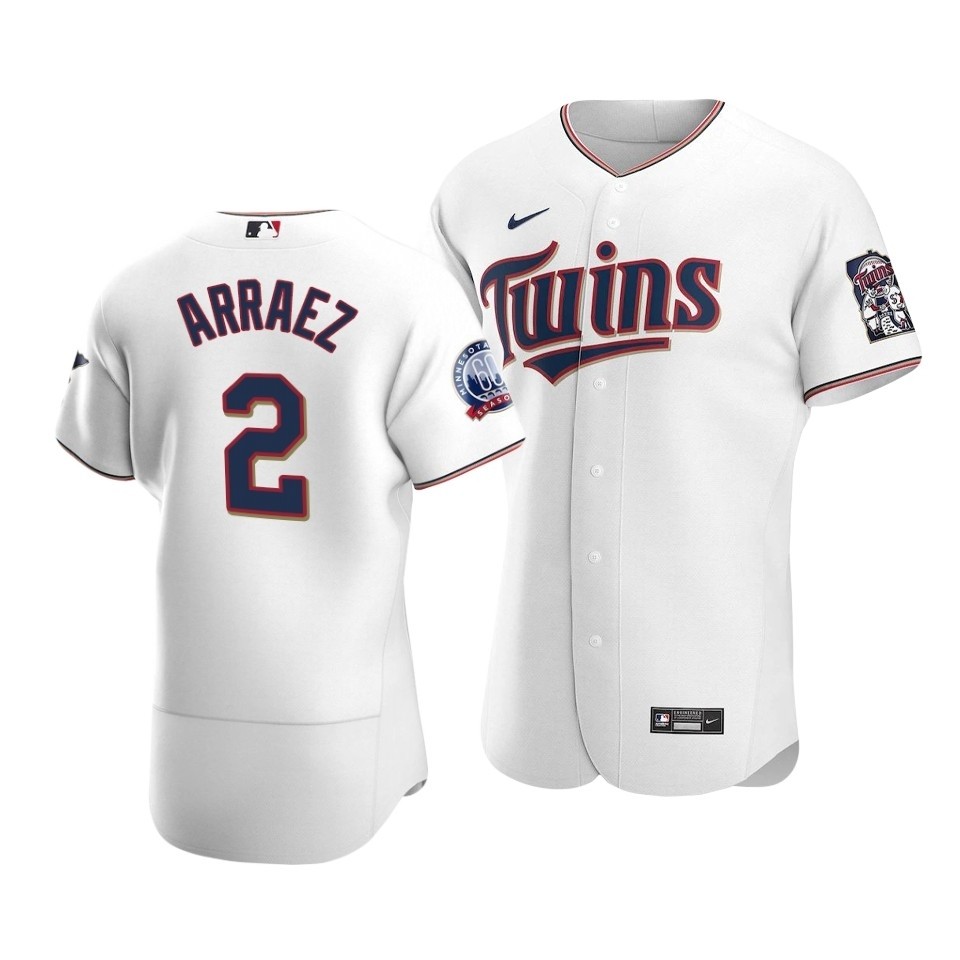 Men's Minnesota Twins #2 Luis Arraez Nike White Home 2020 60th Season Authentic Team MLB Jersey