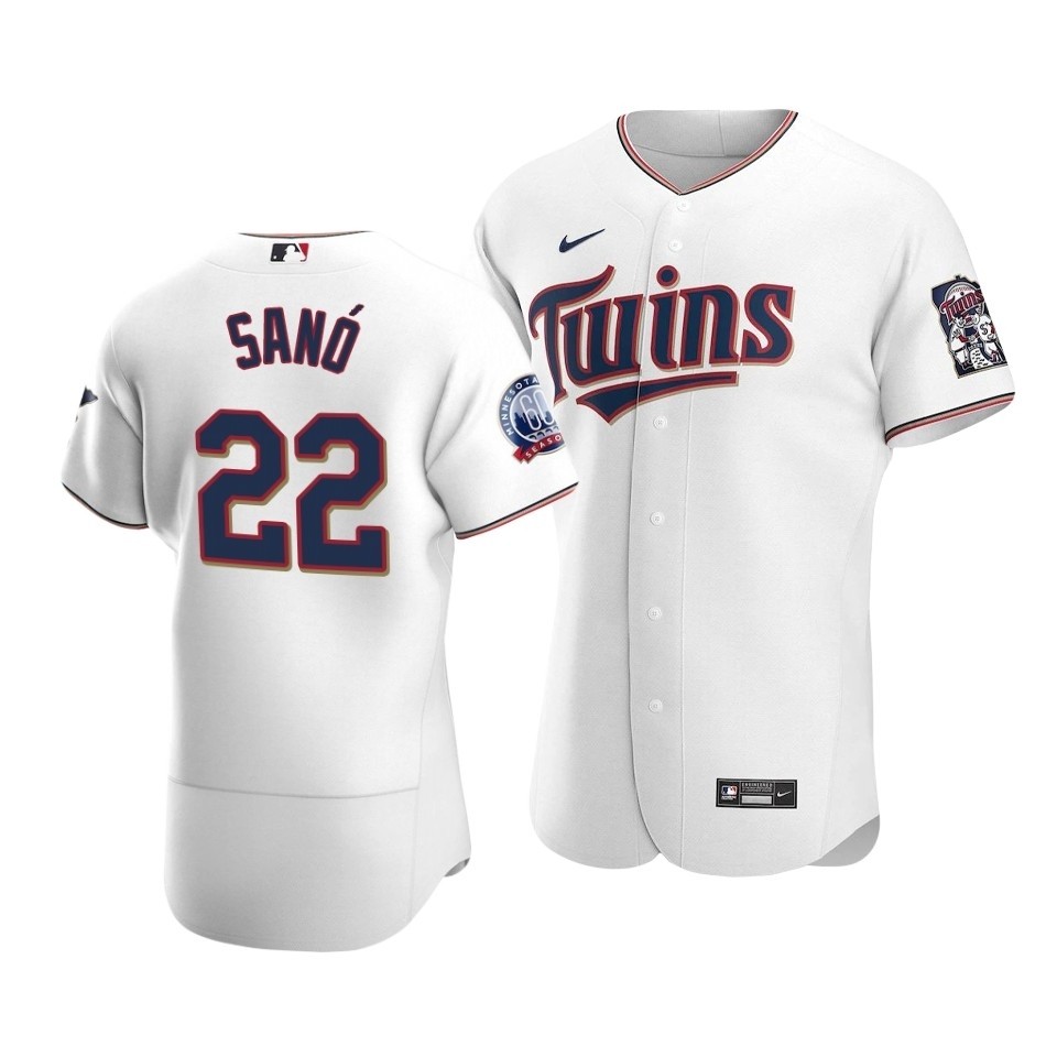 Men's Minnesota Twins #22 Miguel Sano Nike White Home 2020 60th Season Authentic Team MLB Jersey