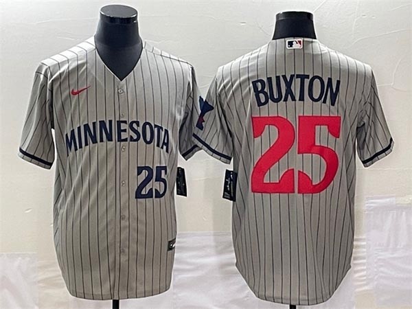 Men's Minnesota Twins #25 Byron Buxton Grey With front Number Cool Base Stitched Jersey