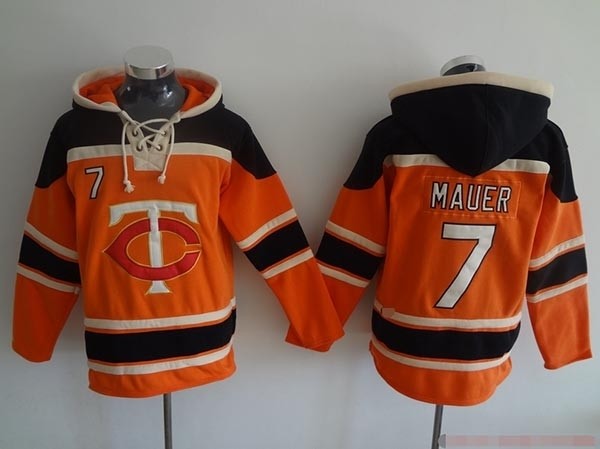 MLB Minnesota Twins #7 Joe Maurer Orange All Stitched Hooded Sweatshirt