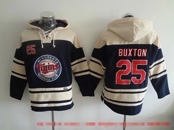 MLB Minnesota Twins #25 Byron Buxton Navy Blue All Stitched Hooded Sweatshirt