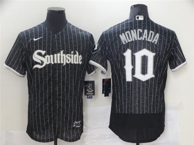 Men's Chicago White Sox #10 Yoan Moncada Black 2021 City Connect Flex Base Jersey