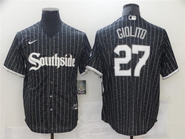 Men's Chicago White Sox #27 Lucas Giolito Black 2021 City Connect Cool Base Jersey