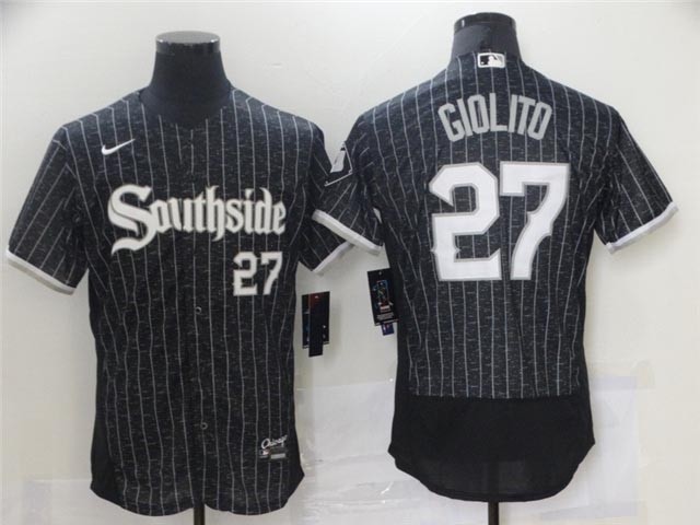 Men's Chicago White Sox #27 Lucas Giolito Black 2021 City Connect Flex Base Jersey