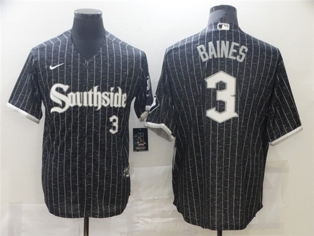 Chicago White Sox #3 Harold Baines Black 2021 City Connect Cool Base Jersey(number on front and back)