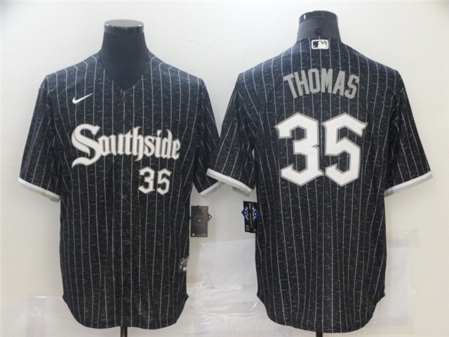 Chicago White Sox #35 Frank Thomas Black 2021 City Connect Cool Base Jersey(number on front and back)