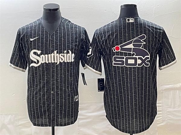 Men's Chicago White Sox Black Stripe Team Big Logo Cool Base Stitched Jersey