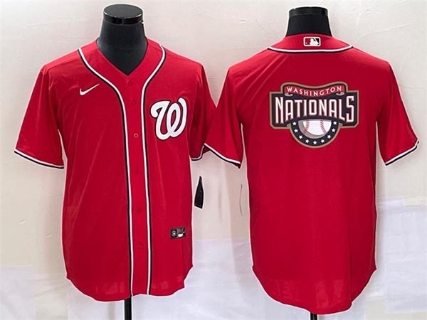 Men's Washington Nationals Red Big Logo In Back Stitched Baseball Jersey