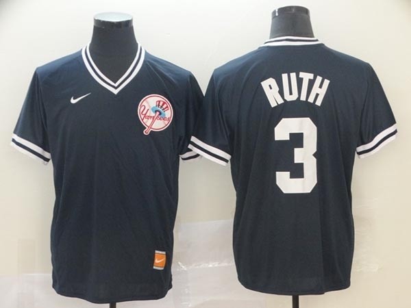 MLB New York Yankees #3 Babe Ruth Navy Nike Throwback Jersey