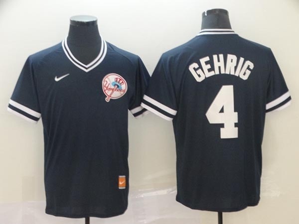 MLB New York Yankees #4 Lou Gehrig Navy Nike Throwback Jersey