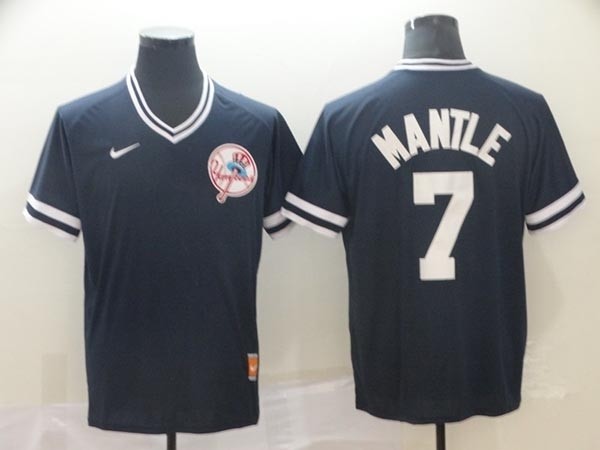 MLB New York Yankees #7 Mickey Mantle Navy Nike Throwback Jersey