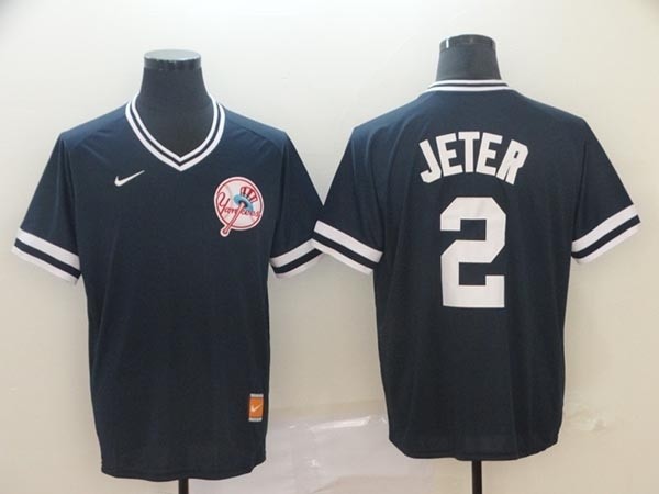 MLB New York Yankees #2 Derek Jeter Navy Nike Throwback Jersey