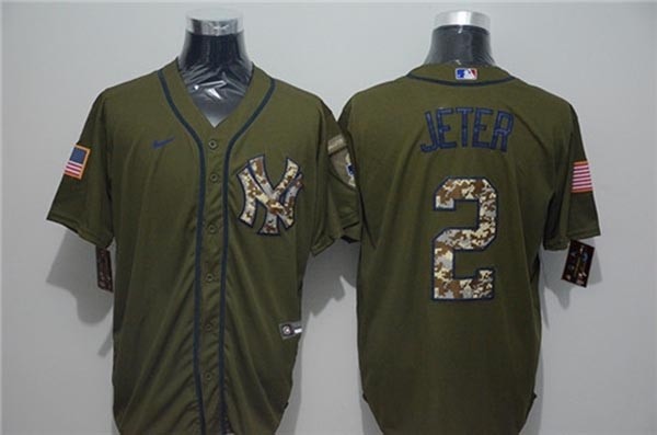 MLB New York Yankees #2 Derek Jeter Olive 2020 Nike Cool Base Jersey