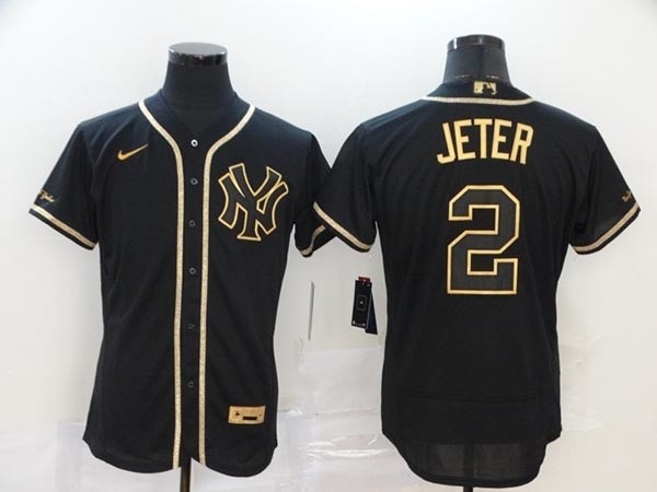 MLB New York Yankees #2 Derek Jeter Black Gold Nike Flexbase Jersey