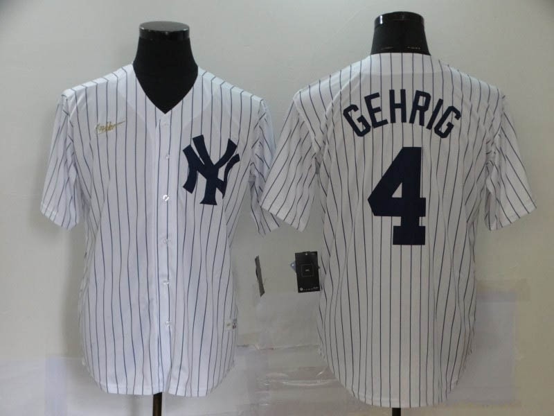 MLB New York Yankees #4 Lou Gehrig White Nike Gold Cool base Jersey