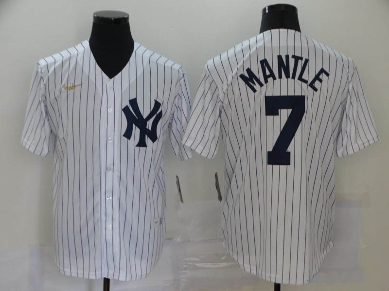 MLB New York Yankees #7 Mickey Mantle White Nike Gold Cool base Jersey