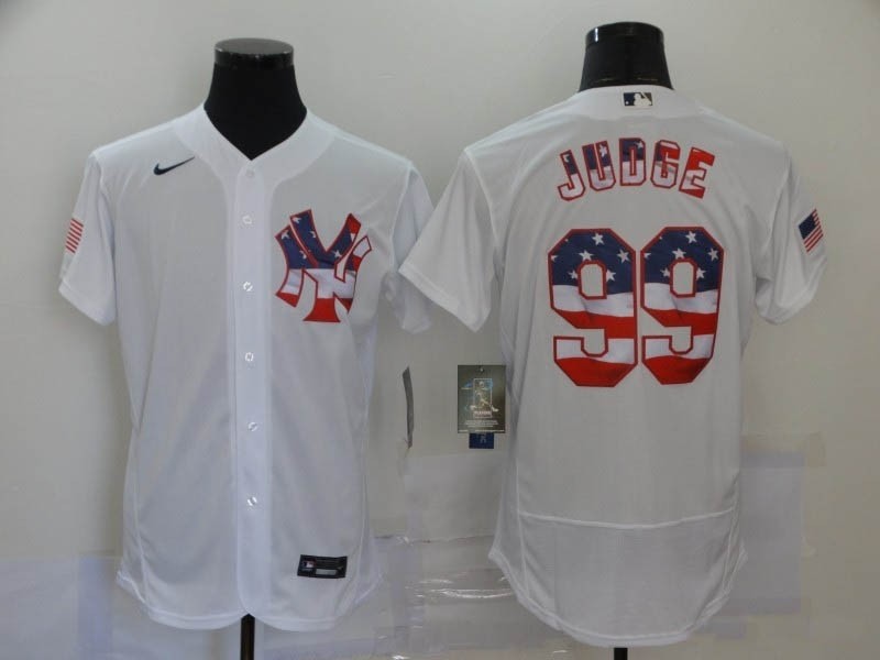 MLB New York Yankees #99 Aaron Judge White American Flag Nike Flexbase Jersey