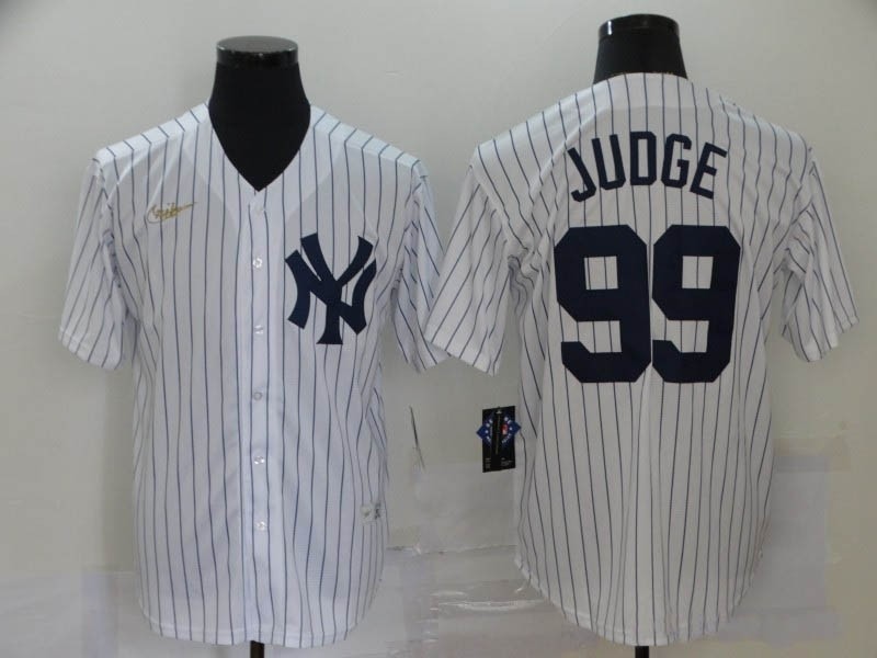 MLB New York Yankees #99 Aaron Judge White Nike Gold Cool base Jersey