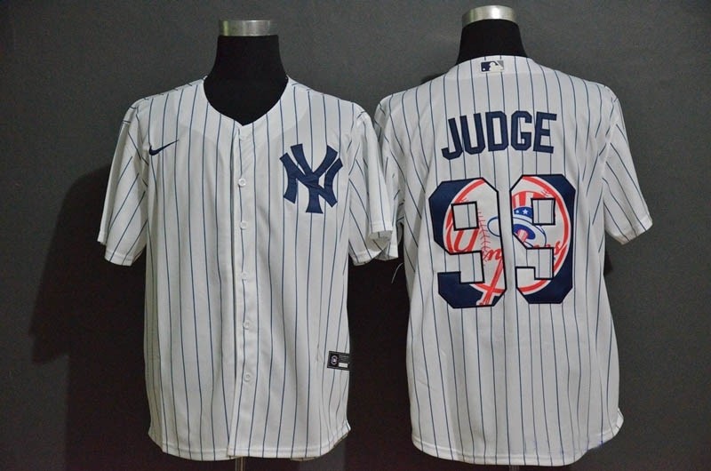 MLB New York Yankees #99 Aaron Judge White with Team Logo Nike Cool Base Jersey