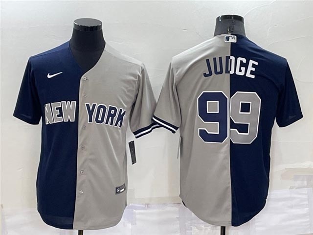 Men's New York Yankees #99 Aaron Judge Split Gray-Navy Cool Base Jersey