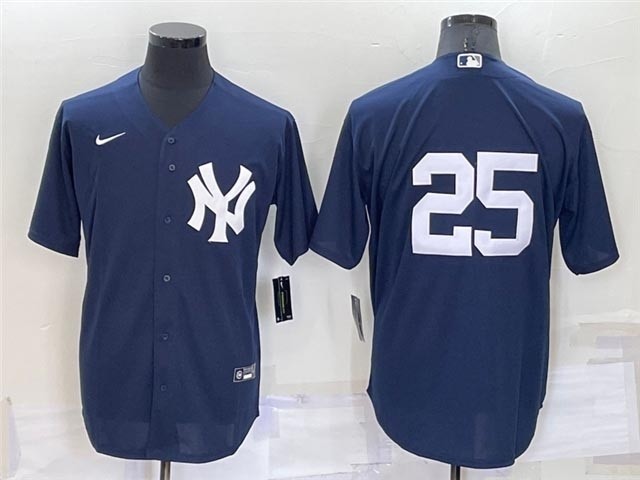 Men's New York Yankees #25 Gleyber Torres Navy Without Name Cool Base Jersey