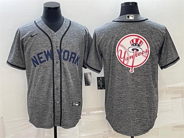 Men's New York Yankees Gray Team Big Logo Cool Base Stitched Baseball Jersey