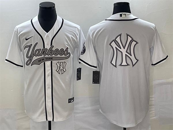 Men's New York Yankees White Team Big Logo Cool Base Stitched Baseball Jersey