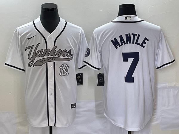 Men's New York Yankees #7 Mickey Mantle White With Patch Cool Base Stitched Baseball Jersey