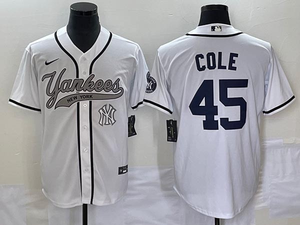 Men's New York Yankees #45 Gerrit Cole White With Patch Cool Base Stitched Baseball Jersey