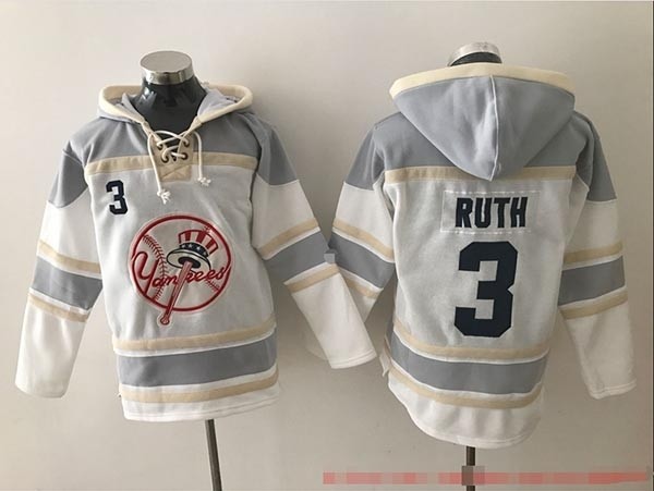 MLB New York Yankees #3 Babe Ruth White All Stitched Hooded Sweatshirt