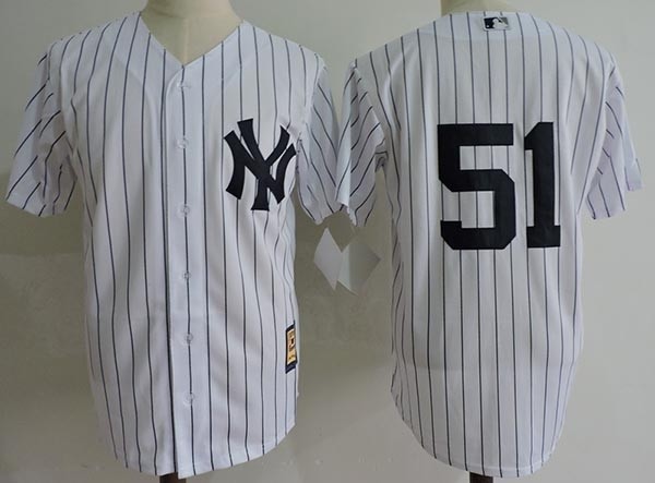 Men's Throwback New York Yankees #51 Bernie Williams White no Name Cooperstown Collection Jersey