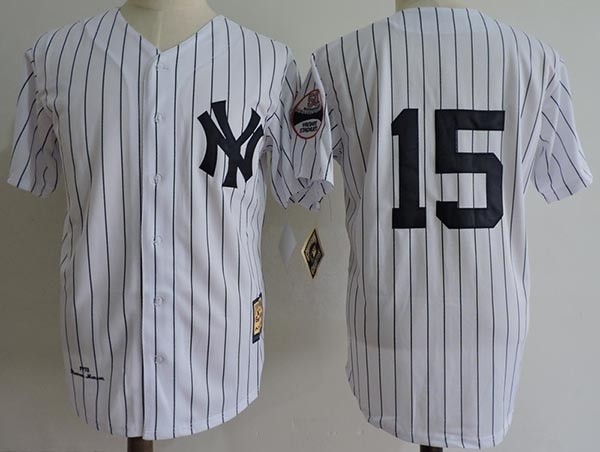 Men's Throwback New York Yankees #15 Thurman Munson White no Name Cooperstown Collection Jersey