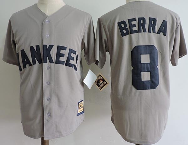 Men's Throwback New York Yankees #8 Yogi Berra Grey Cooperstown Collection Jersey