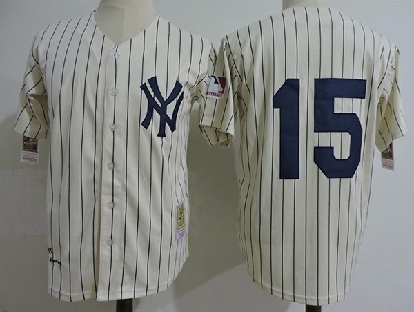 Men's Throwback New York Yankees #15 Thurman Munson Cream no Name 1939 Mitchell & Ness Jersey