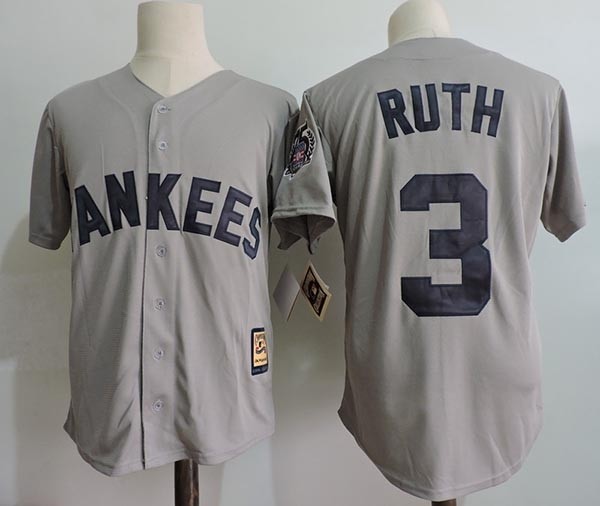 Men's Throwback New York Yankees #3 Babe Ruth Grey 75TH Cooperstown Collection Jersey