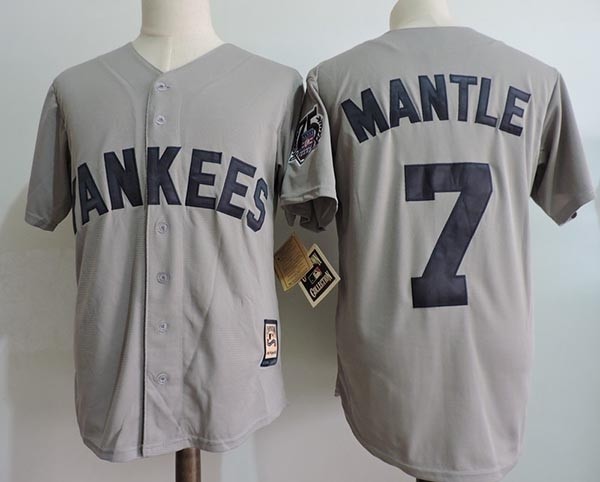 Men's Throwback New York Yankees #7 Mickey Mantle Grey 75TH Cooperstown Collection Jersey