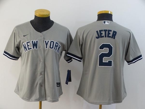 Women New York Yankees #2 Derek Jeter Grey 2020 Nike Cool Base Jersey