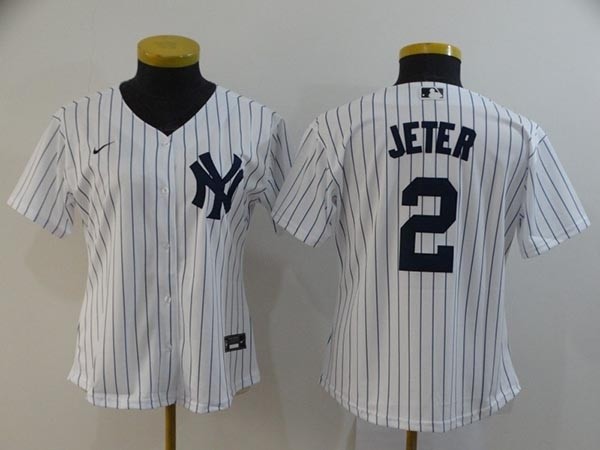 Women New York Yankees #2 Derek Jeter White 2020 Nike Cool Base Jersey