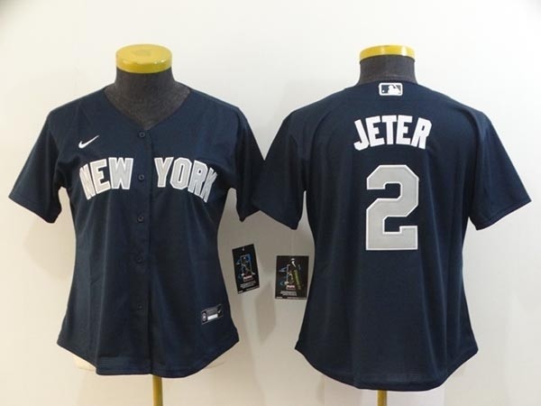 Women New York Yankees #2 Derek Jeter Navy 2020 Nike Cool Base Jersey