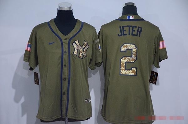 Women New York Yankees #2 Derek Jeter Olive 2020 Nike Cool Base Jersey