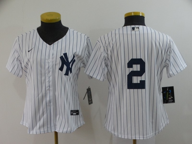 Women New York Yankees #2 Derek Jeter White with no name 2020 Nike Cool Base Jersey