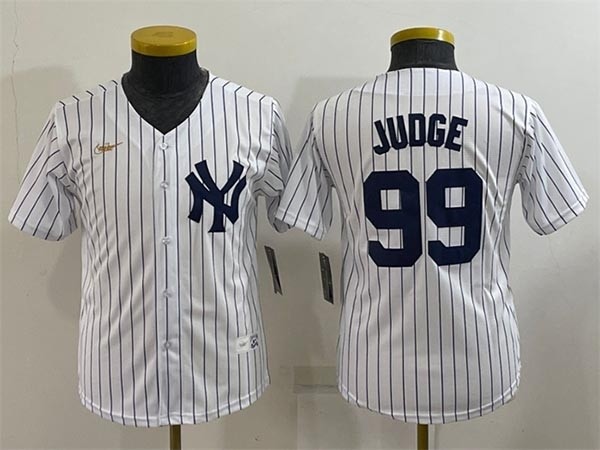 Youth New York Yankees #99 Aaron Judge White with Name Stitched Baseball Jersey