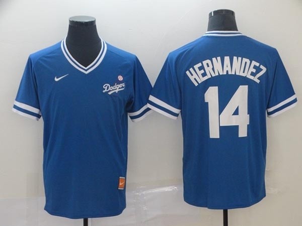 MLB Los Angeles Dodgers #14 Kike Hernandez Blue Nike Throwback Jersey