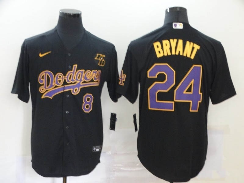 MLB Los Angeles Dodgers #8-24 Kobe Bryant Black Purple Nike Cool Base Jersey