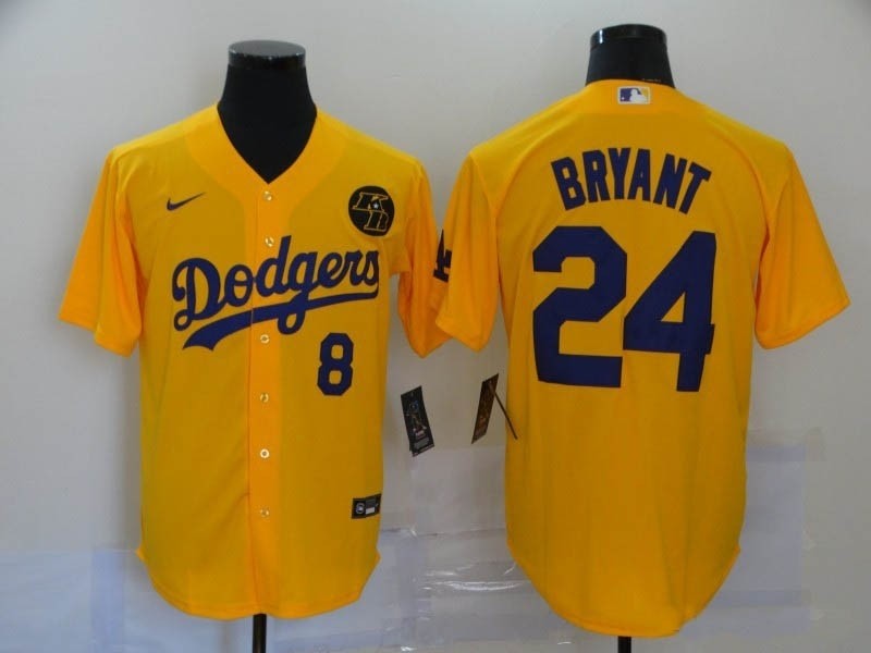 MLB Los Angeles Dodgers #8-24 Kobe Bryant Gold Nike Cool Base Jersey