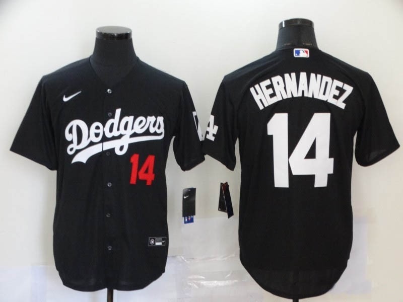 MLB Los Angeles Dodgers #14 Kike Hernandez Black Nike Cool Base Jersey