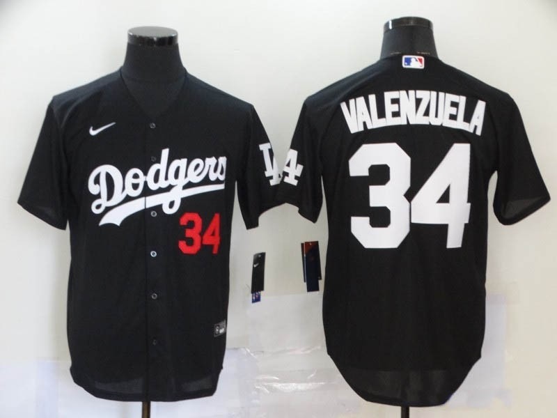 MLB Los Angeles Dodgers #34 Fernando Valenzuela Black 2020 Nike Cool Base Jersey